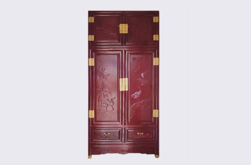 徐水高端中式家居装修深红色纯实木衣柜